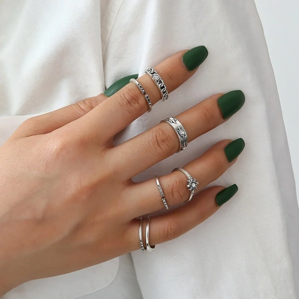 *MIYANDA* 7-Pc Silver Star Design Fashion Ring Set